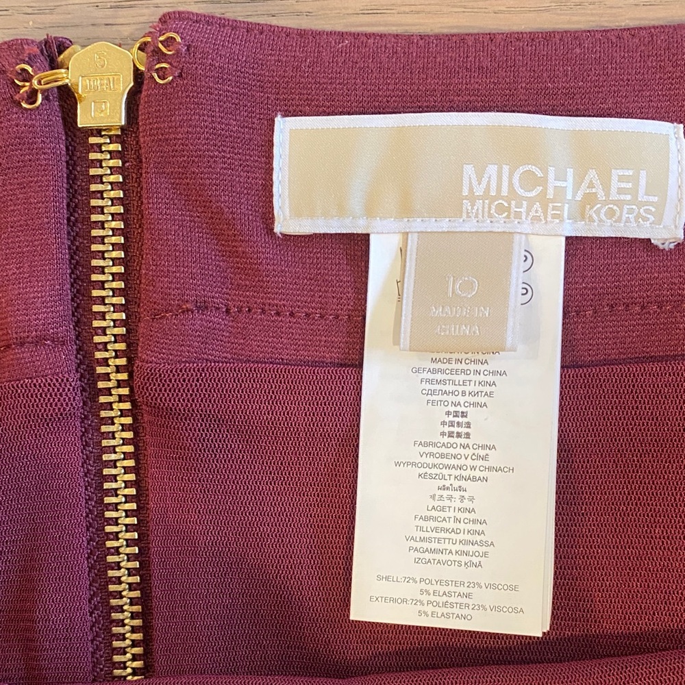 NWOT Michael Kors Wine Red Skirt with Gold Zipper-thinly lined